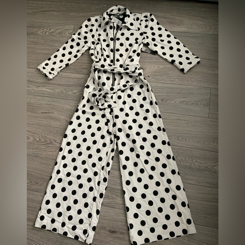 New York & Company Black Polka Dot White Jumpsuit - Picture 10 of 10